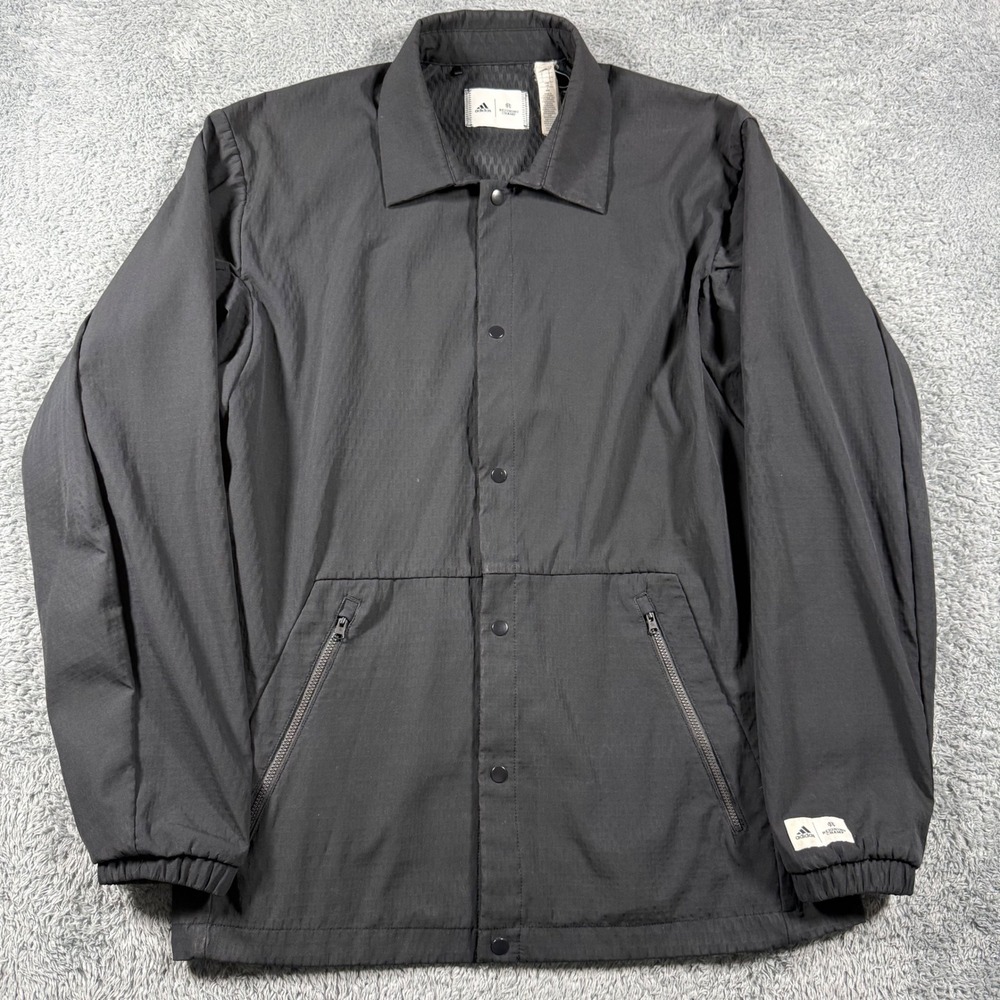 Adidas Reigning Champ Coaches Jacket Mens L Black Windbre Performance Snap Front